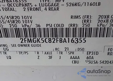 2015 Ford Flex Sel z USA, uszkodzony, nr VIN 2FMGK5C82FBA16355